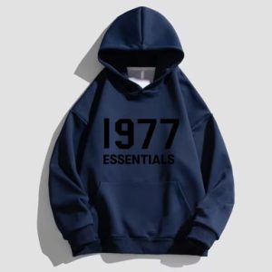 1977 Essentials Designer Hoodie Navy With Black Logo