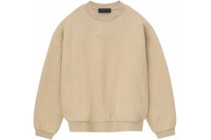 The Fear of God Essentials Crewneck in Gold Heather offers a stylish, comfortable fit with soft fabric and minimalist design.
