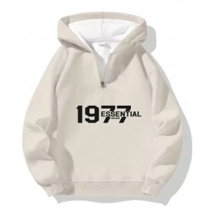 Elevate your casual look with the 1977 Essentials Oversize Halt Zipper Sport Casual Hooded Beige. Comfort meets style effortlessly