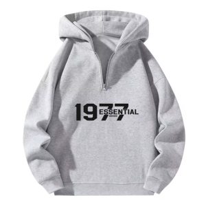Classic and versatile, this half-zip hoodie in cozy grey offers premium comfort and timeless style, perfect for any casual occasion.