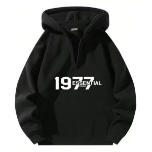 1977 Essentials Oversize Halt Zipper Sport Casual Hooded Black for a stylish comfortable and versatile look. Perfect for everyday wear and active lifestyles