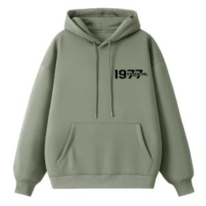The 1977 Essentials Light Green Hoodie. Crafted for comfort and versatility, this minimalist design offers a perfect blend of fashion and function