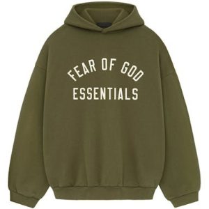The Essentials Fleece Hoodie Military combines comfort and style with a military-inspired design adjustable hood and cozy fleece fabric for ultimate warmth.