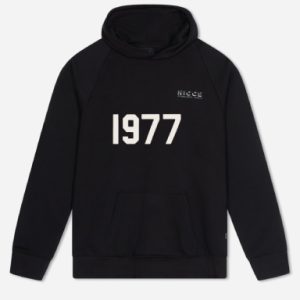The 1977 NICCE Men's Multi Logo Hoodie in black features a stylish multi-logo design for a bold, urban look. Perfect for casual wear.