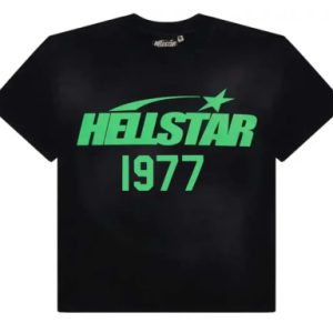 1977 Hellstar Classic t-shirt in black and green with regular print. A timeless retro design for those who love vintage style and bold fashion.