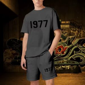 1977 Essentials Short Set in Gray. Comfortable, stylish, and perfect for casual wear. A versatile addition to your wardrobe