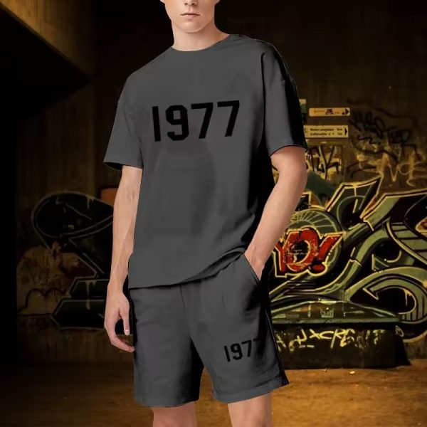 1977 Essentials Short Set in Gray. Comfortable, stylish, and perfect for casual wear. A versatile addition to your wardrobe