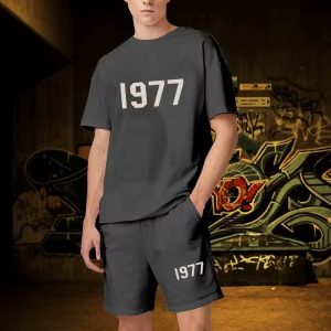 1977 Essentials Short Set with White Logo. Stylish, comfortable, and perfect for casual wear. Elevate your look with this versatile set