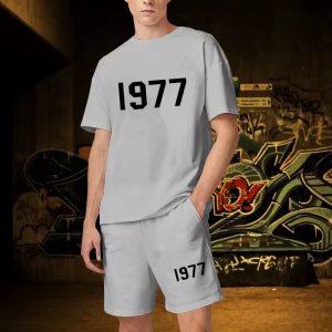 "Shop the 1977 Essentials Short Set in Light Gray. Stylish, comfortable, and versatile – perfect for everyday wear or casual outings. Elevate your look!"