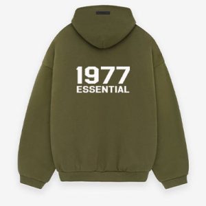 Shop the 1977 Essentials Fleece Hoodie Green in Olive for ultimate comfort, style, and versatility. Perfect for everyday casual wear and relaxation.