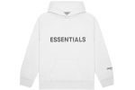 The Essentials Pullover Hoodie in white features a bold applique logo, offering comfort, style, and durability. Perfect for casual wear.